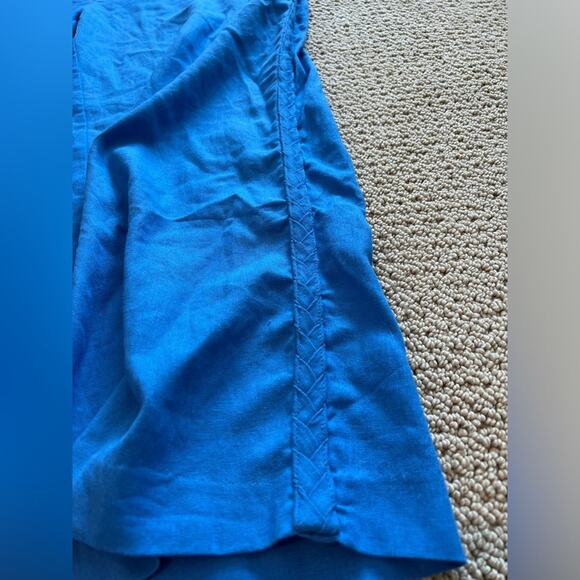 Jason Wu Linen Blend High Waisted Wide Leg Pants, Blue, Size 12, Braided, Flowy - Picture 4 of 11